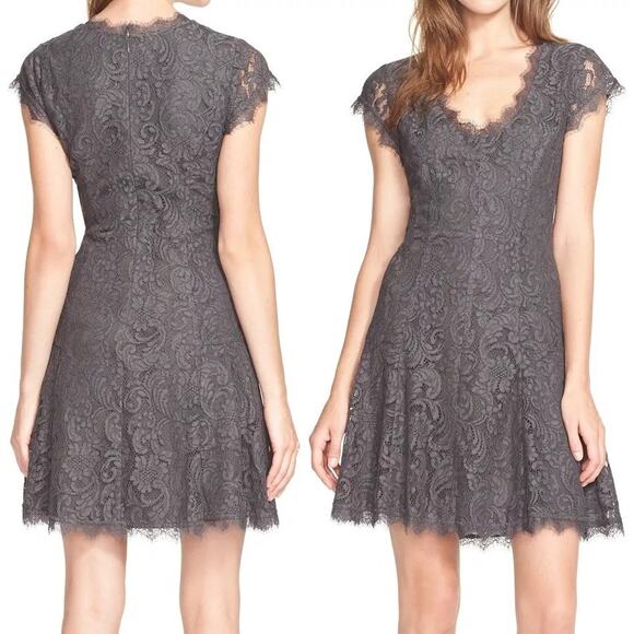 Joie Women's Steel Gray Eshe Fit Flare Scoop Neckline Lace Mini Dress Size 10 - Picture 1 of 11